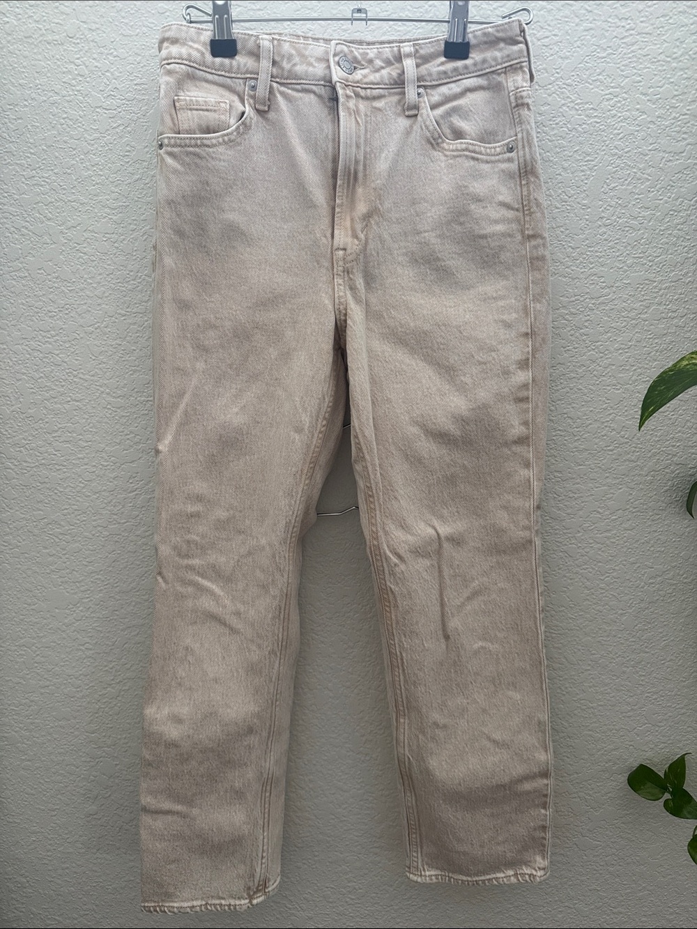 H&M High Waist Slim Straight Ankle Jeans Beige Cream Size 2